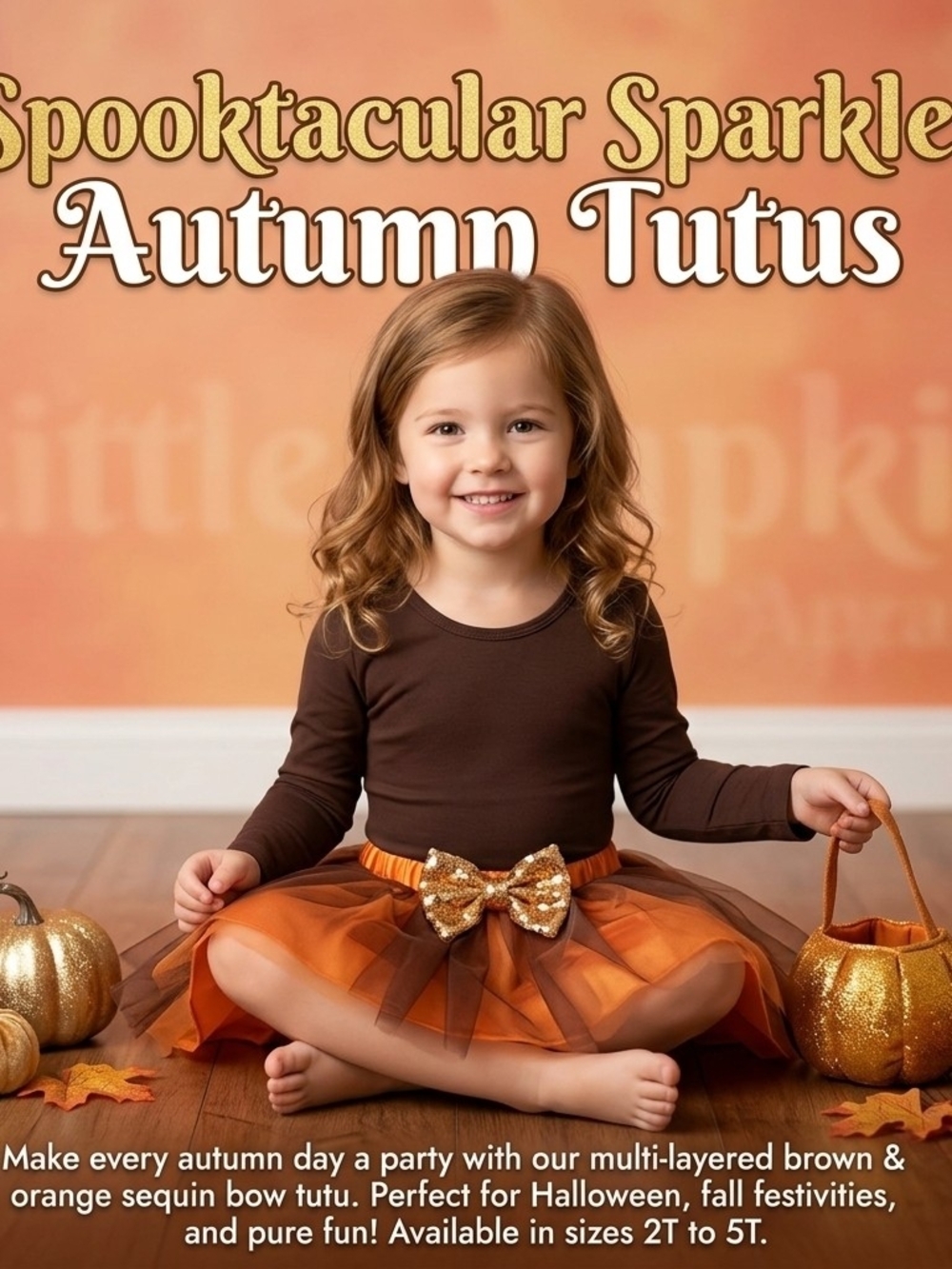 Girls Brown & Orange Autumn Tutu Skirt with Sequin Bow